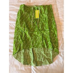 Haute Latitude Womens Green White High Low Geometric Print Skirt Medium NWT